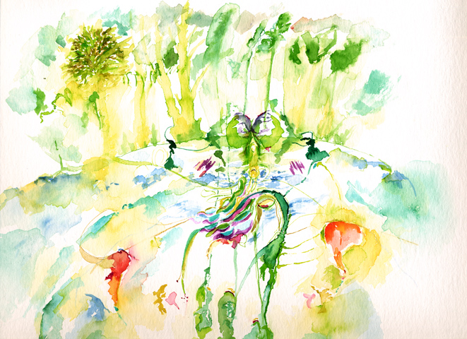 Kirsten K&ouml;tter: Site-specific painting, Malerei vor Ort, 31.04.2004, Aquarell, 30 &times; 40 cm