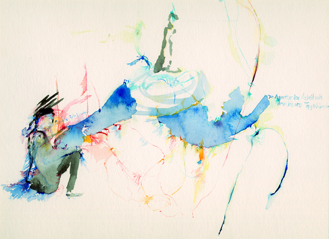 Kirsten K&ouml;tter: Site-specific Painting, Malerei vor Ort, 14.09.2007, Warteraum des Arbeitsamtes (Agentur f&uuml;r Arbeit), Frankfurt am Main, Aquarell, 17 &times; 24 cm