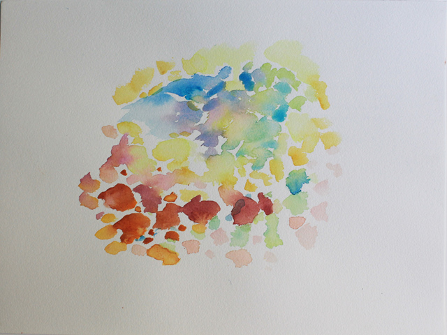 Kirsten K&ouml;tter: Painting Site Specific, Malerei vor Ort, 'Lichtflecken', Montagne Sainte-Victoire, 03.10.2013, Aquarell, 24 &times; 32 cm