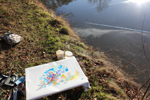 Kirsten K&ouml;tter: Licht, B&auml;ume, Feld (Detail, Ausschnitt), Site-specific painting, See im Taunus, N&auml;he Wingsbach (Taunusstein), 50° N / 8 ° O