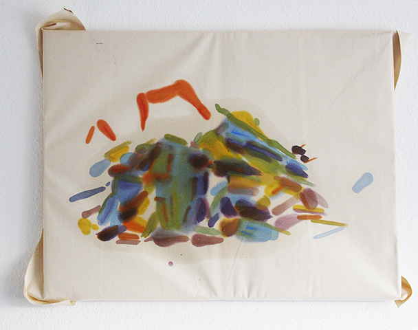 Kirsten K&ouml;tter: Site-specific painting, Uni-Turm gesprengt, AfE-Turm Robert-Mayer-Str., Frankfurt a.M., 18.02.2014, ca. 13.00 - 14.30, 50.116° N / 8.651° O, &Ouml;l, Nessel, 70 x 90 cm