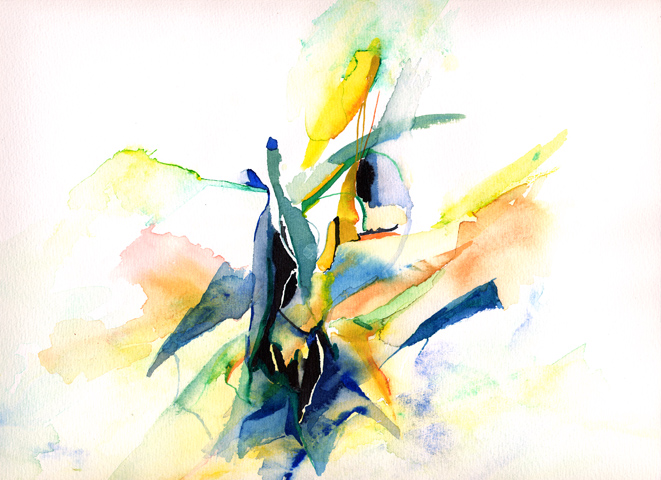 Kirsten K&ouml;tter: Site-specific painting, Malerei vor Ort, um 1995, Aquarell, 24 &times; 32 cm