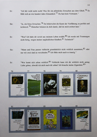 Kirsten K&ouml;tter: 'Liebst du mich?', Buch, 19 Seiten mit 100 Buchcovern, Audiovisuelle Performance mit Franz Klee und Christoph Kolb ('Dein Hackfleisch'), 1997