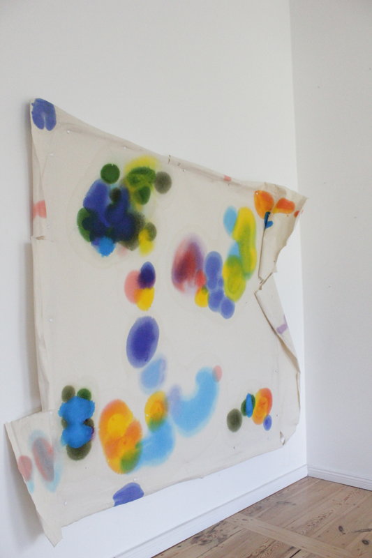 2017-08-21_22_blau_fischteich_7429, painted textile on frame 120 &times; 140 cm, oil on fabric three-dimensional (Kirsten Kötter)