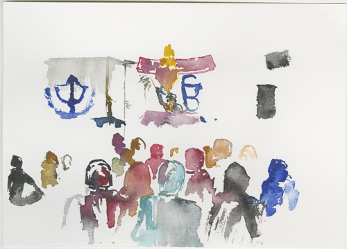 2017-11-12_gurudwara_skizze-2, sketch, 17 &times; 24 cm (Kirsten Kötter)