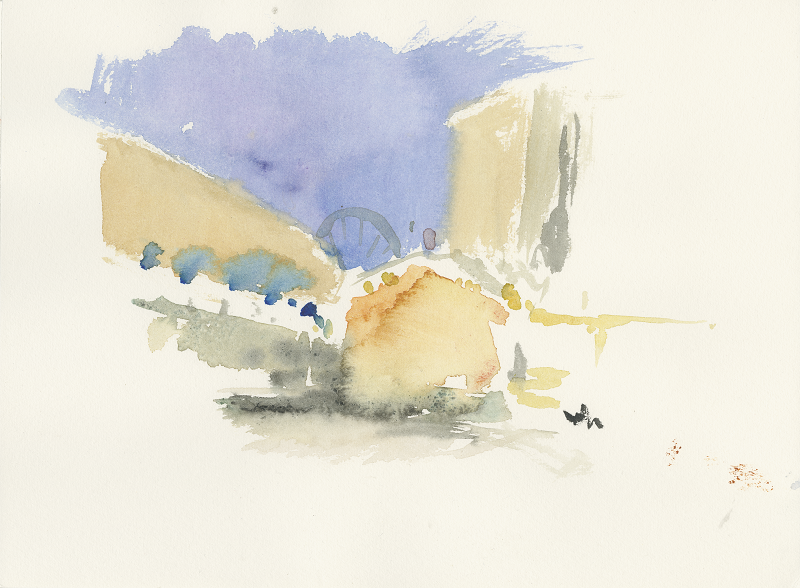 Kirsten Kötter: 2024-12-19, Chemnitz, Weihnachtsmarkt, Rosenhof, Platz. Skizze, 24 × 32 cm. Pilznetz Chemnitz