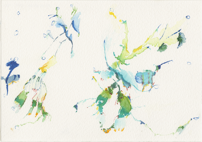 2002-12-11_12_ffm-delhi_blaue-blueten_india3, watercolour, 12 × 17 cm (Kirsten Kötter)