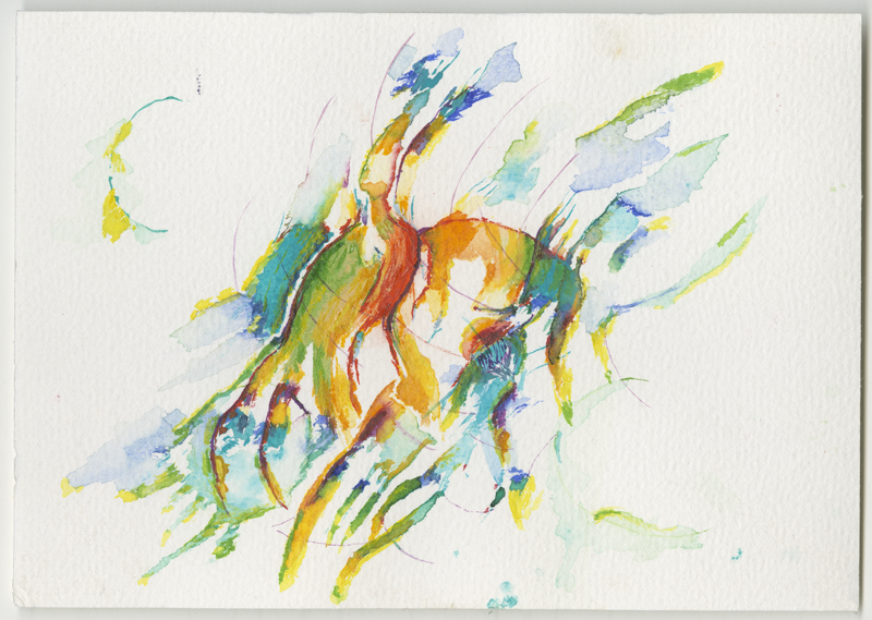 2003-01_allahabad_regenbogen_india5, in Allahabad, India, watercolour, 12 × 17 cm (Kirsten Kötter)