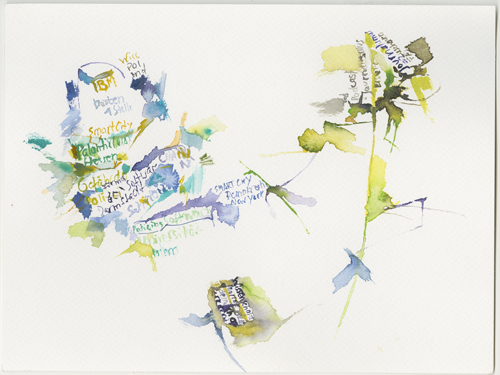 2018-05-04_rp_11-15_leon-kaiser-stadt_st4_13-45_podcasting-stage-3, re:publica 18, watercolour, 24 × 32 cm
  (Kirsten Kötter)