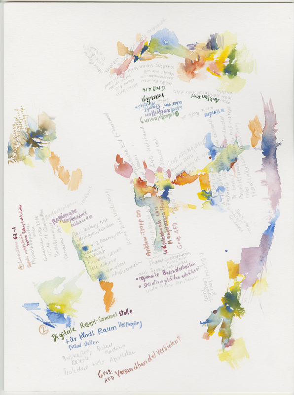 2019-03-07_ausschuss-gesundheit, committee on environment, 
  house of representatives Mainz, 
  watercolour, 30 × 40 cm (Kirsten Kötter)