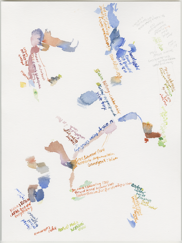 2019-03-27_landtag-plenar_orientierungsdebatte-organspende-3, 
  plenary session Landtag (German state parliament) Rheinland-Pfalz, Mainz, 
  watercolour, 30 × 40 cm (Kirsten Kötter)